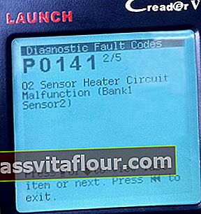 P0141 - Cod de defecțiune a circuitului de încălzire a senzorului de oxigen B1S2